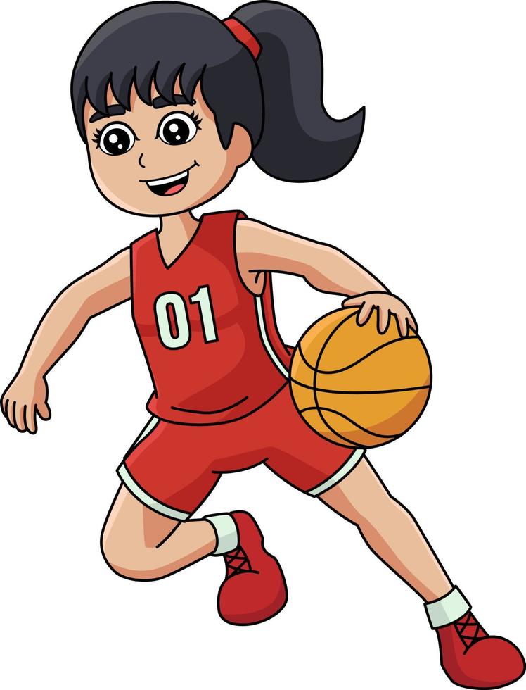 meisje speelt basketbal cartoon gekleurde clipart vector