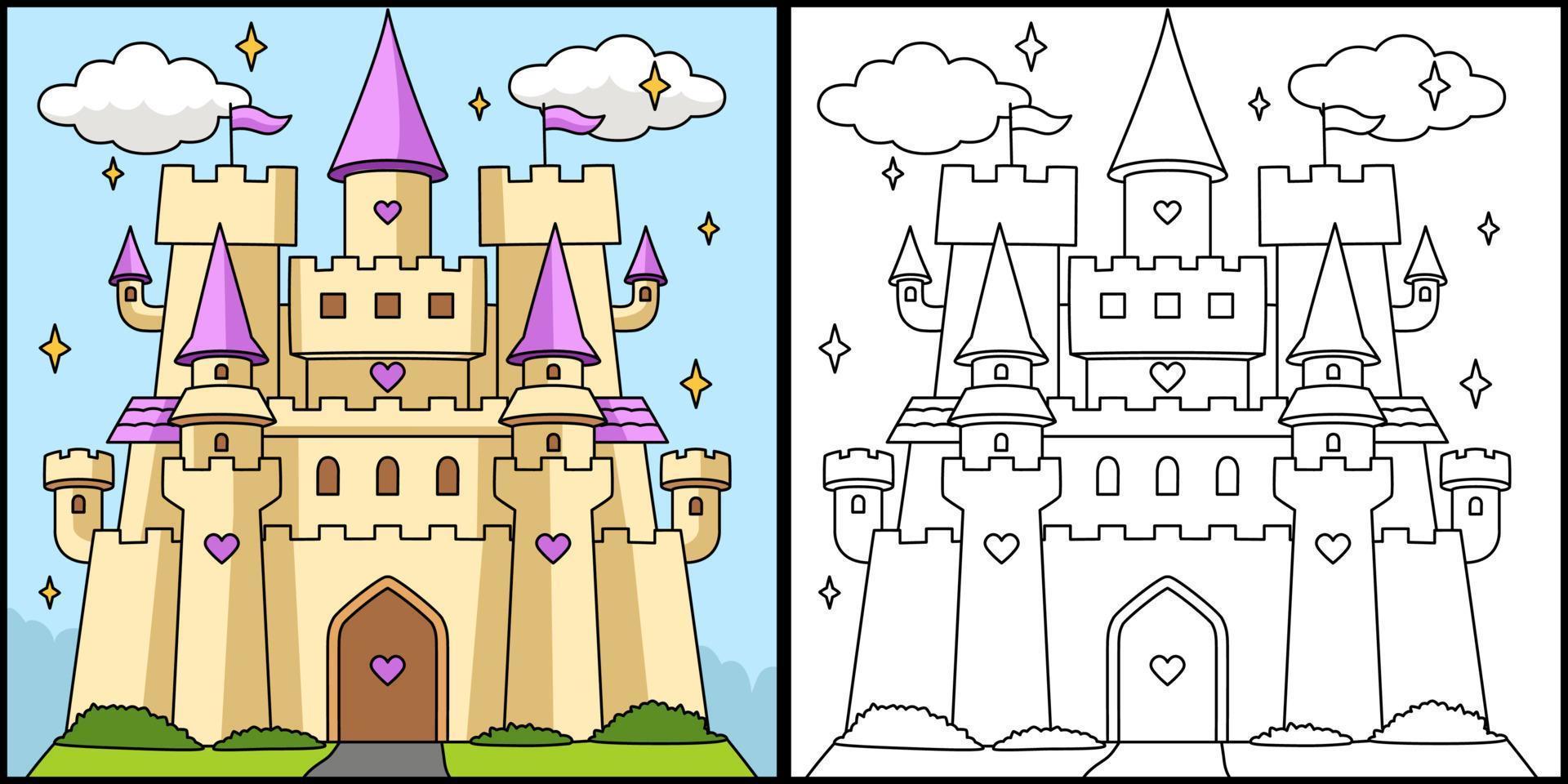 groot kasteel kleurplaat gekleurde afbeelding vector