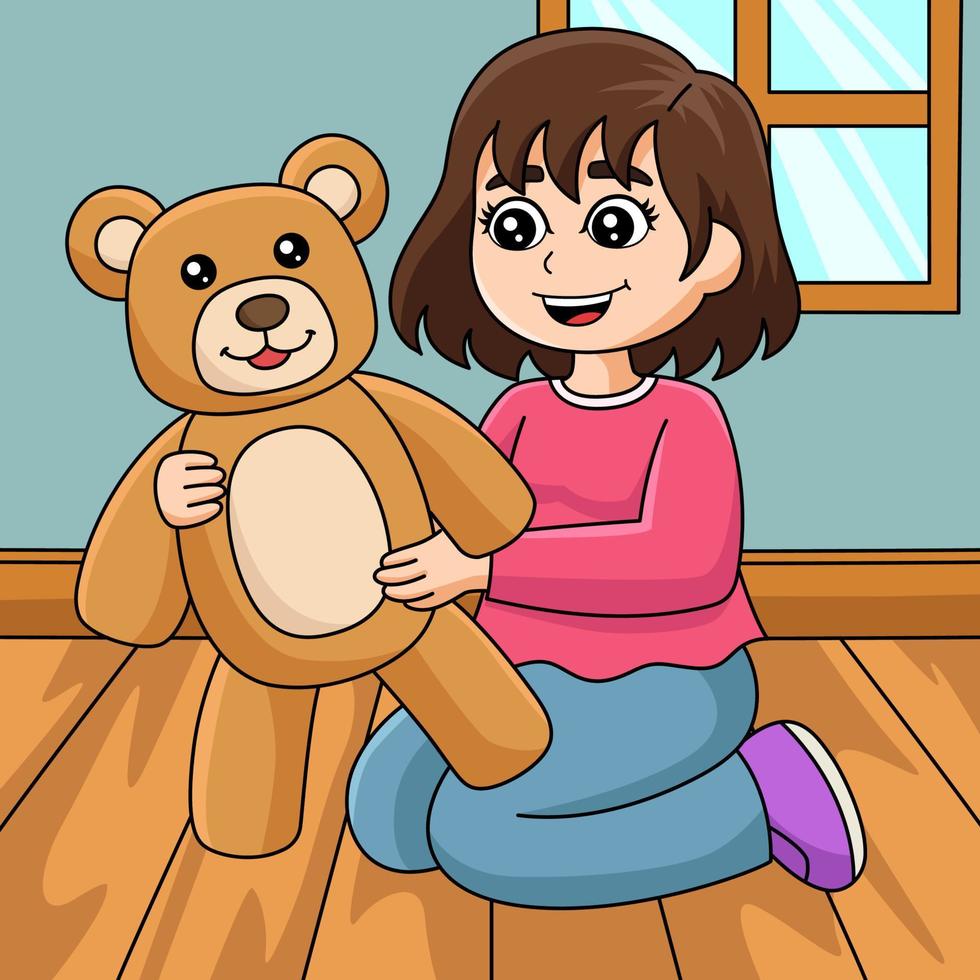 meisje met een teddybeer gekleurde cartoon vector