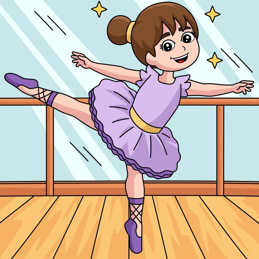 dansende ballerina meisje gekleurde cartoon vector