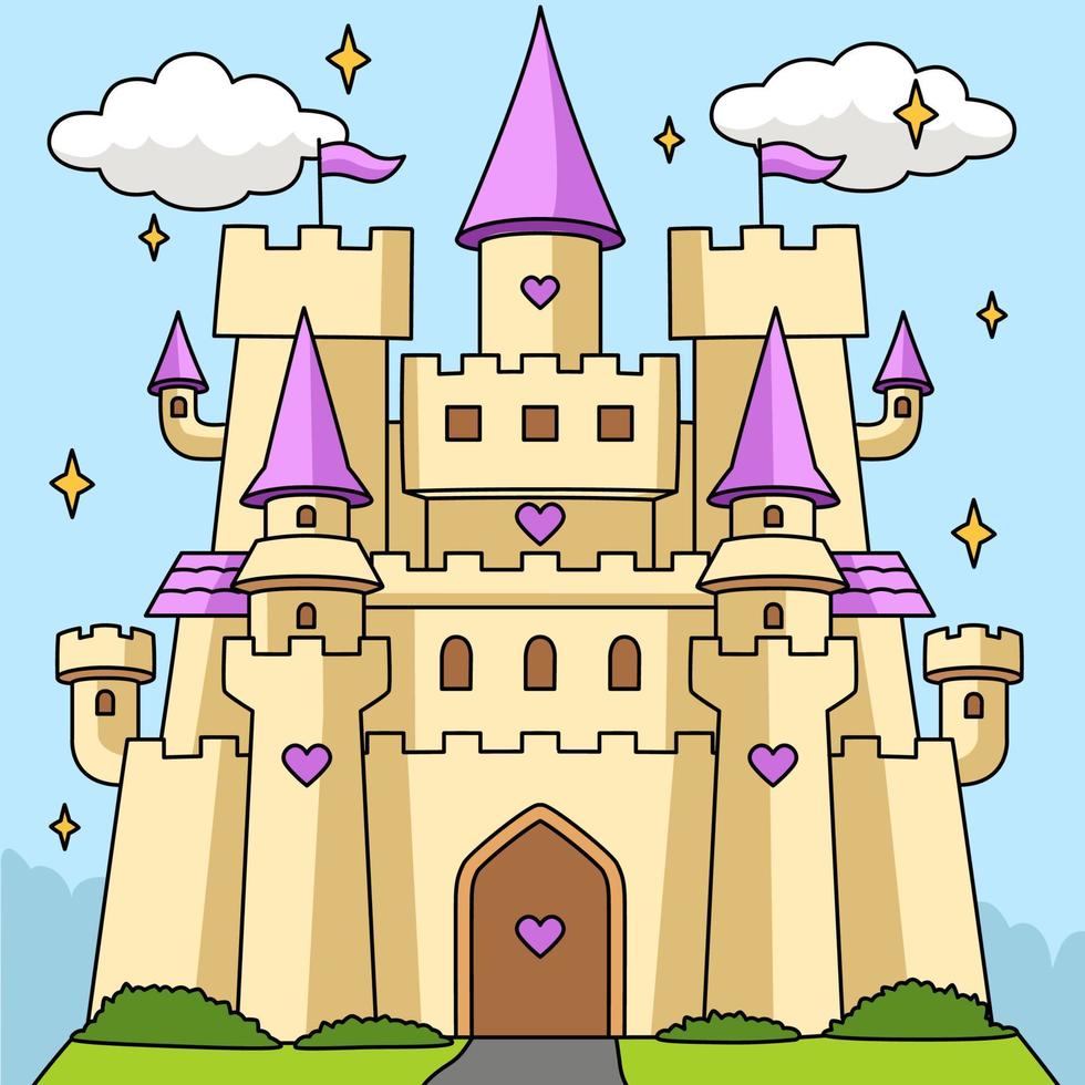 grote kasteel gekleurde cartoonillustratie vector