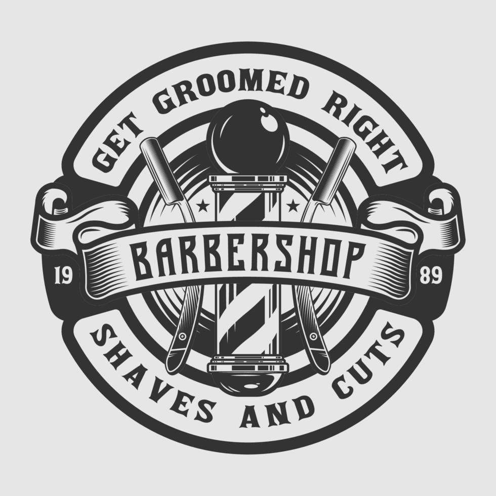 vintage barbershop paal badge embleem vector