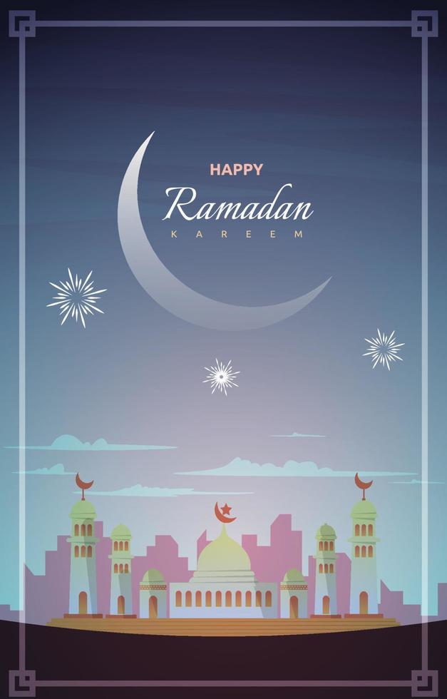 ramadan kareem wenskaart moskee nachtelijke hemel vector ontwerpsjabloon