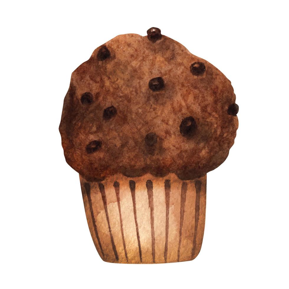 cupcake met chocoladeschilfers. aquarel illustratie vector