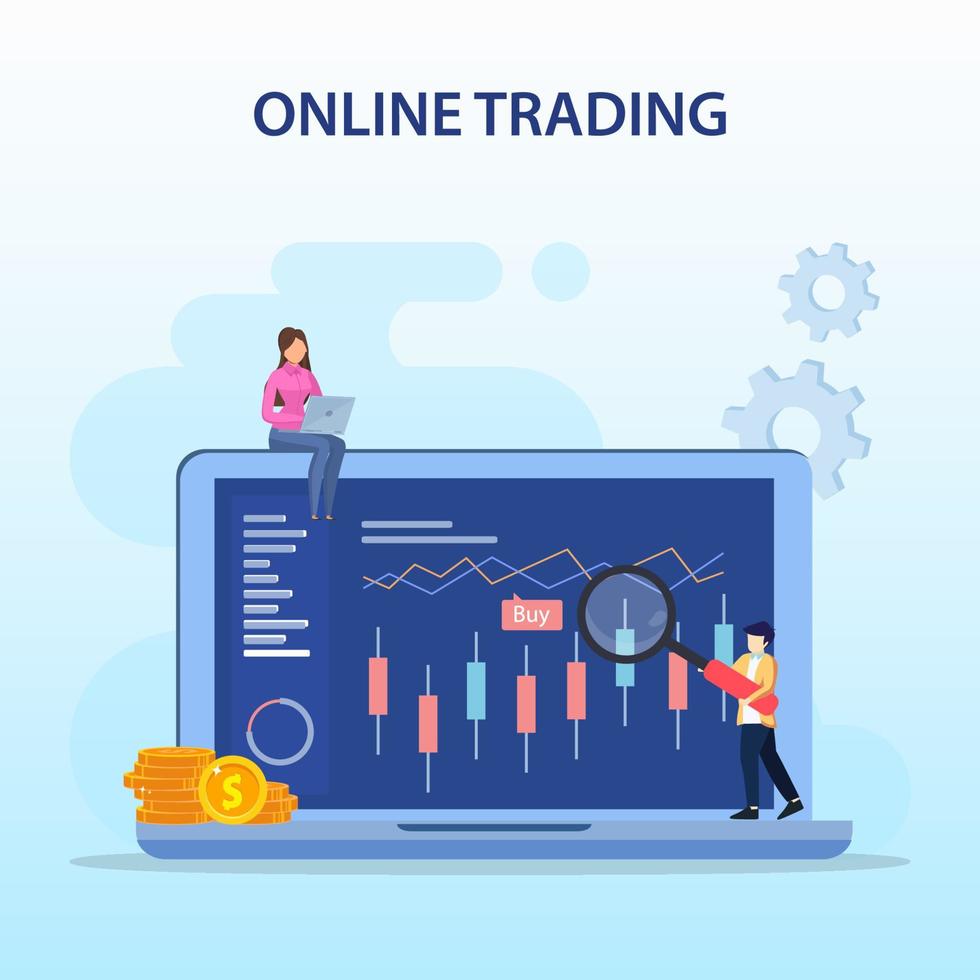 online handelsconcept. forex trading strategie, beleggen in aandelen. platte vector