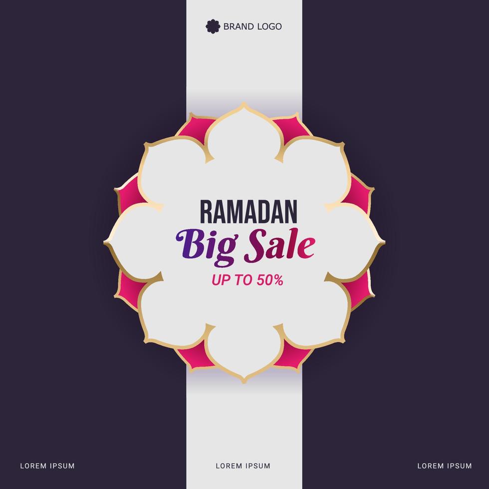 ramadan verkoop vierkante banner promotie sjabloon. geschikt voor webpromotie en social media-sjabloonpost voor ramadan kareem-wenskaart, evenement en etc. vector