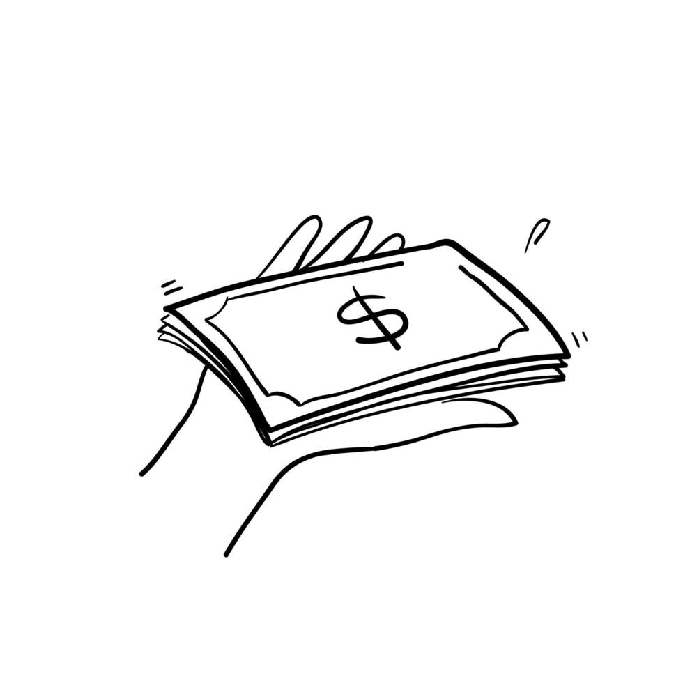 hand getrokken doodle hand brengen en aanbieden van geld illustratie pictogram symbool vector
