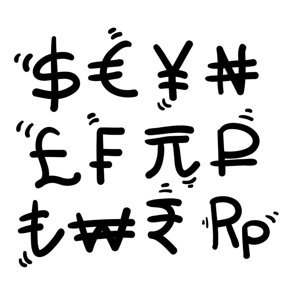 hand getrokken doodle valuta symbool illustratie pictogram geïsoleerd vector