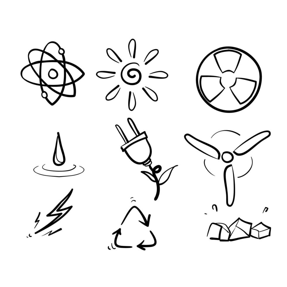 hand getrokken doodle macht en energie lijn iconen illustratie vector