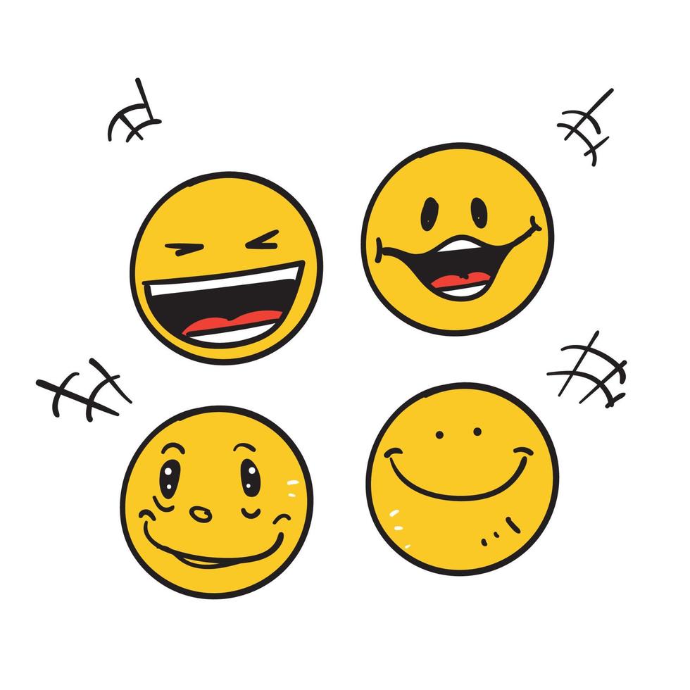 hand getrokken doodle glimlach en lach emoticon pictogram illustratie vector