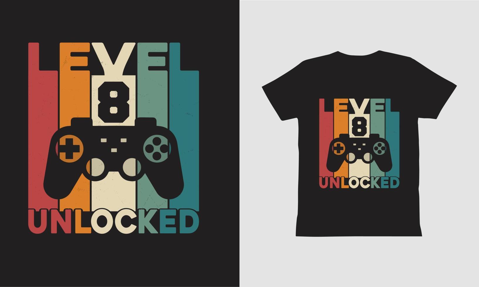 level 8 ontgrendeld gameshirtontwerp. vector