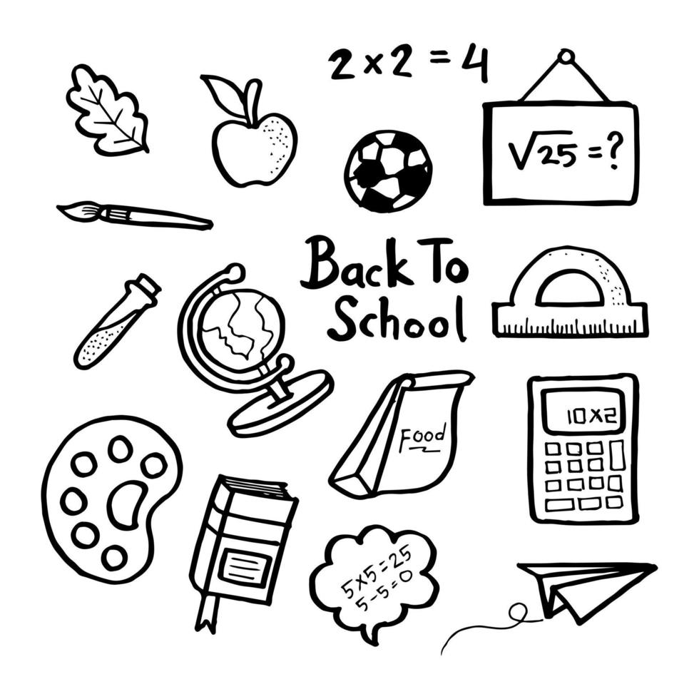 set hand getrokken terug naar school, vectorillustratie. vector