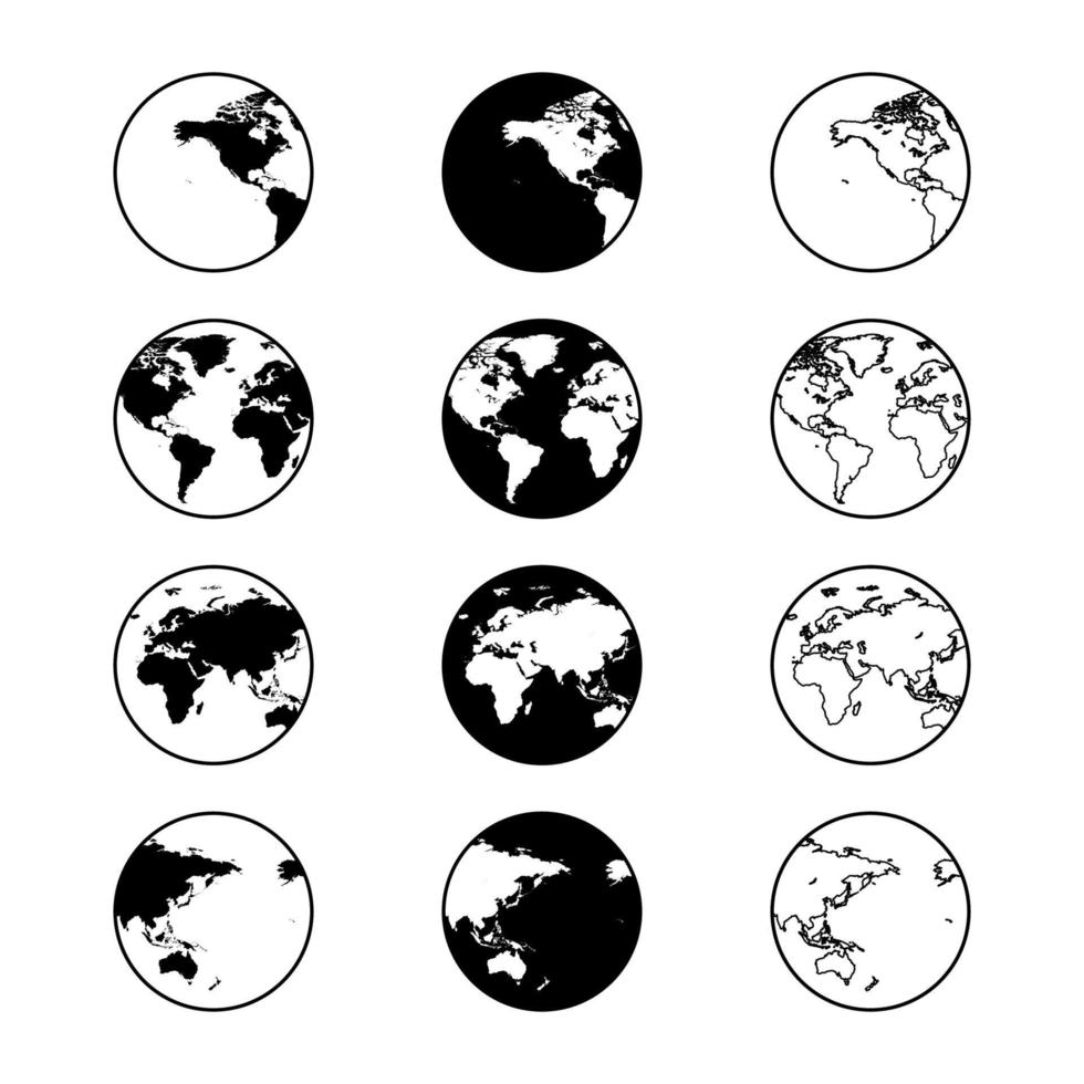 wereldkaart lijn icon set vector