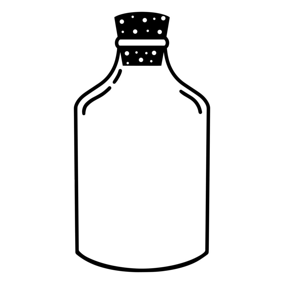 vector pictogram fles met dop. glazen flacon geïsoleerd op een witte achtergrond. handgetekende zwarte omtrek, doodle