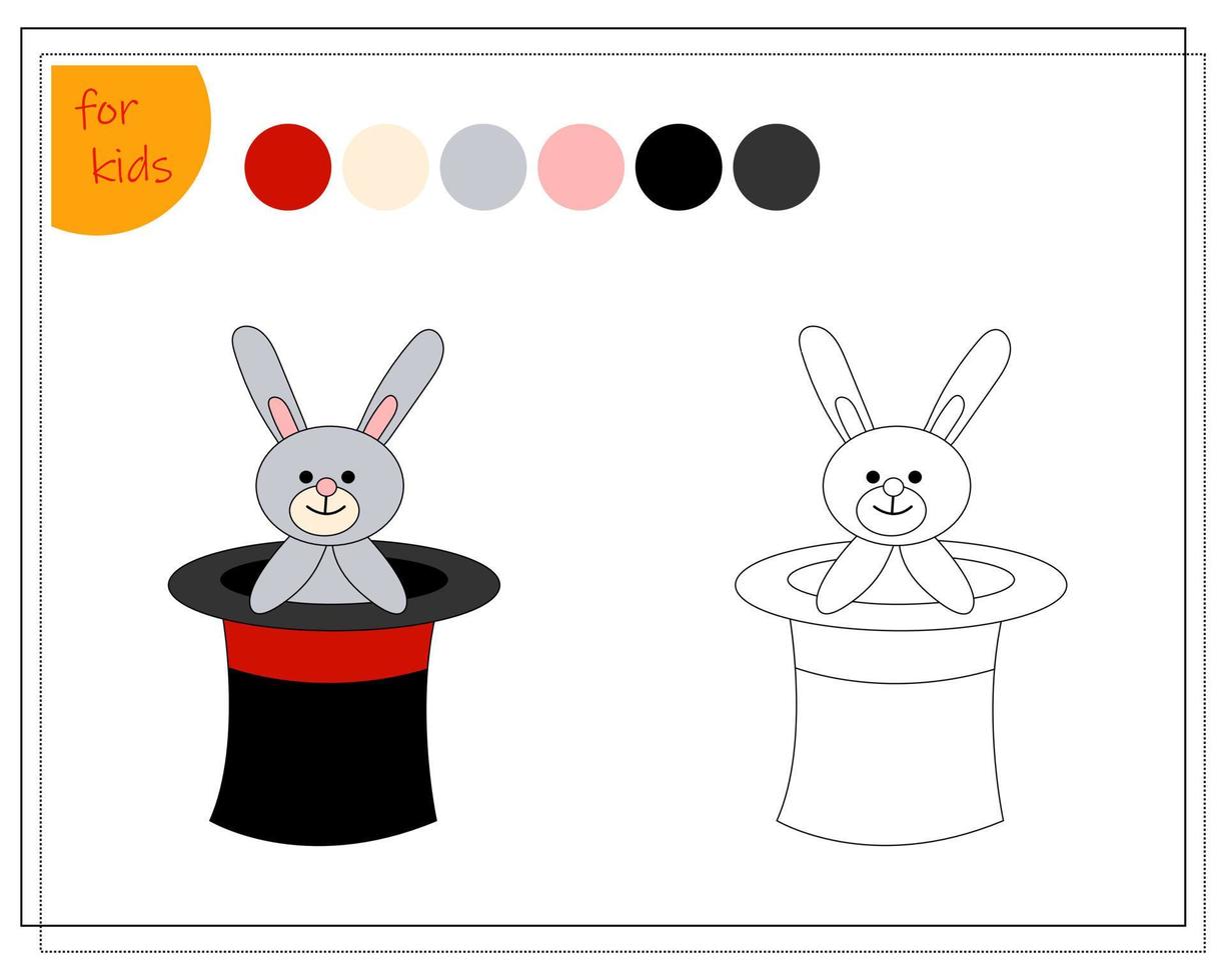 kleurboek voor kinderen op kleuren. een haas met een hoed, een circus vector