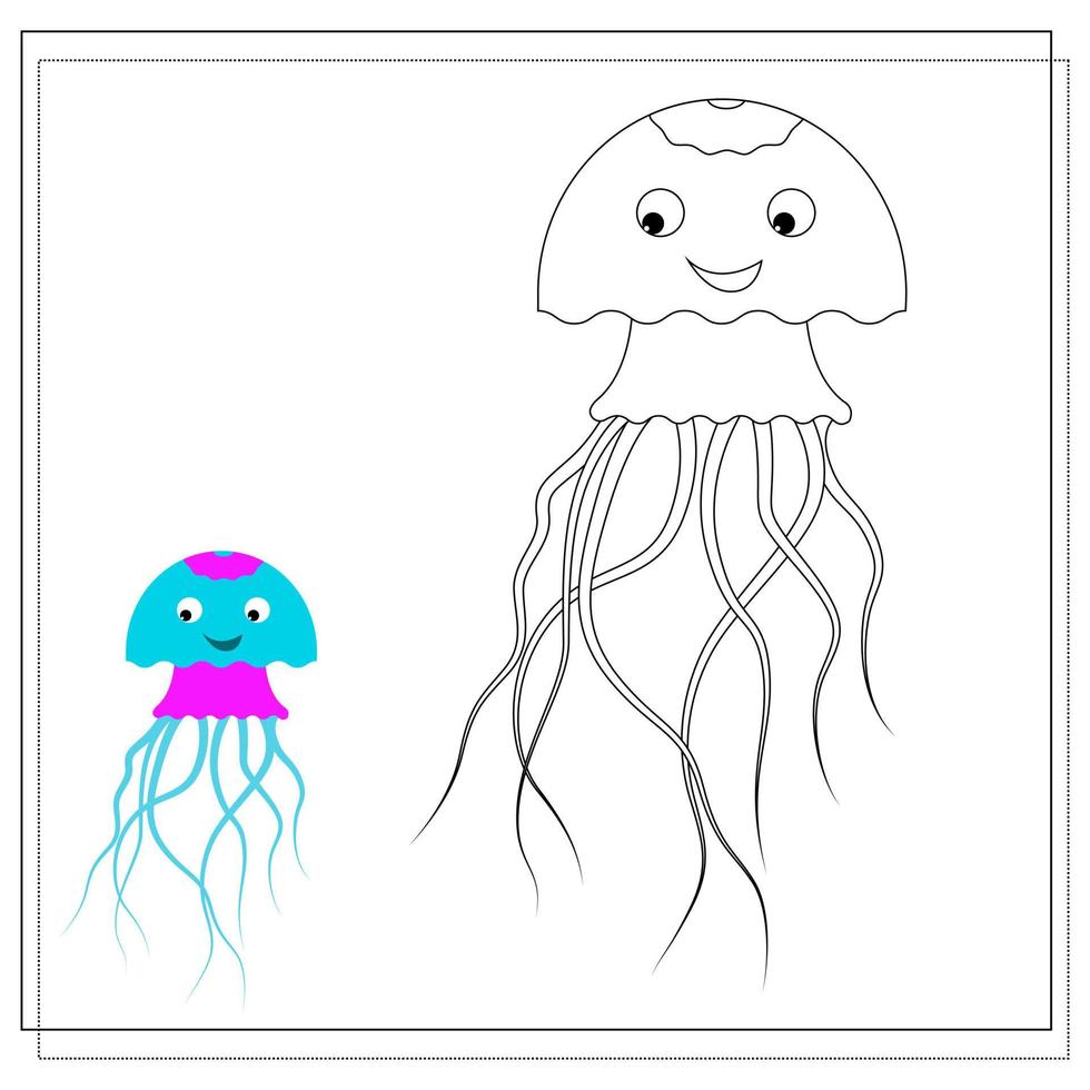de pagina van het kleurboek, octopus. schets en kleurenversie. kleurboek voor kinderen vector