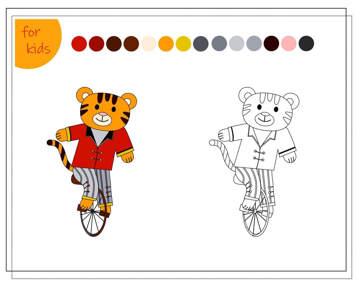 kleurboek voor kinderen op kleuren. tijger in het circus vector