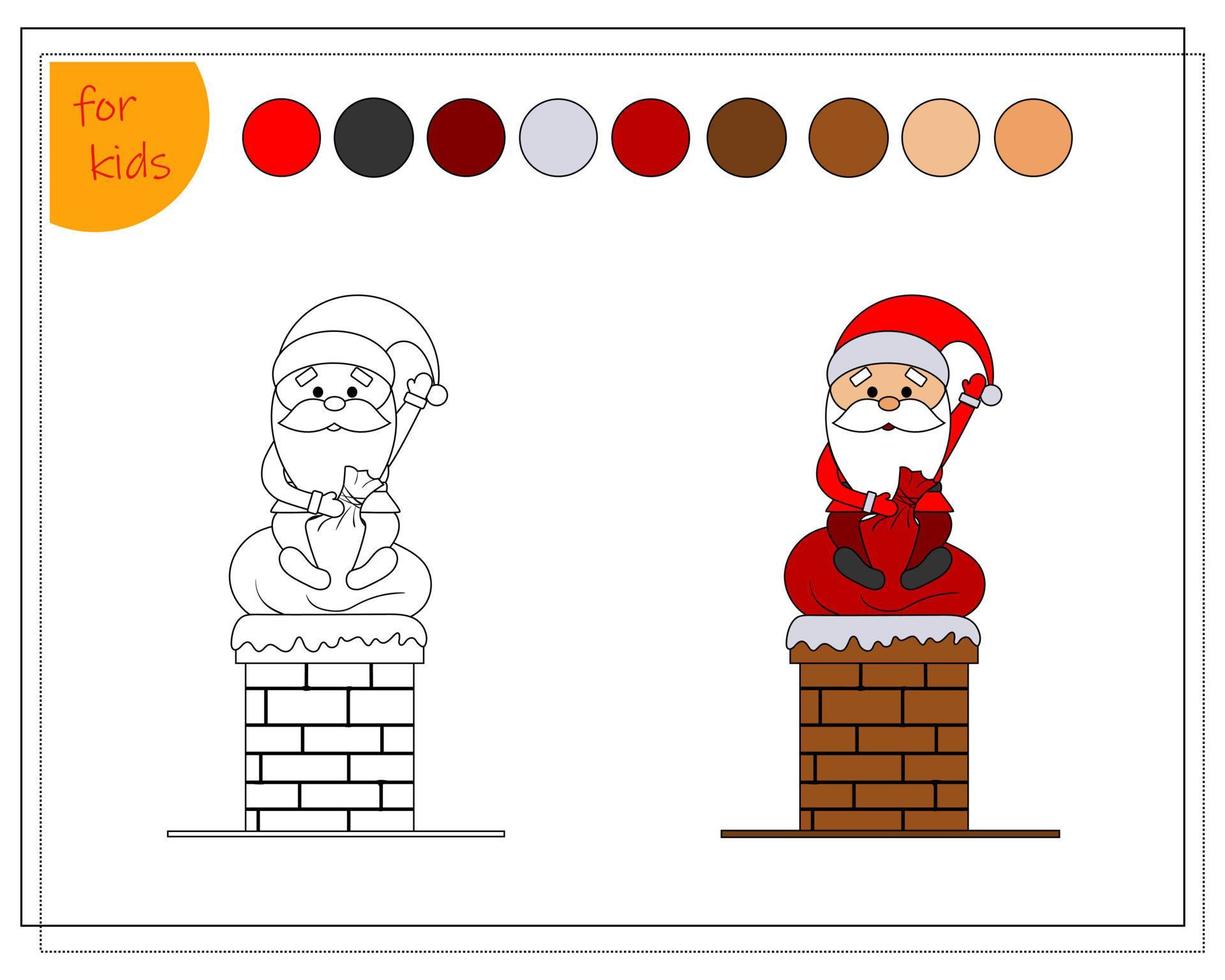 kleurboek voor kinderen, de kerstman klimt uit de pijp. vector