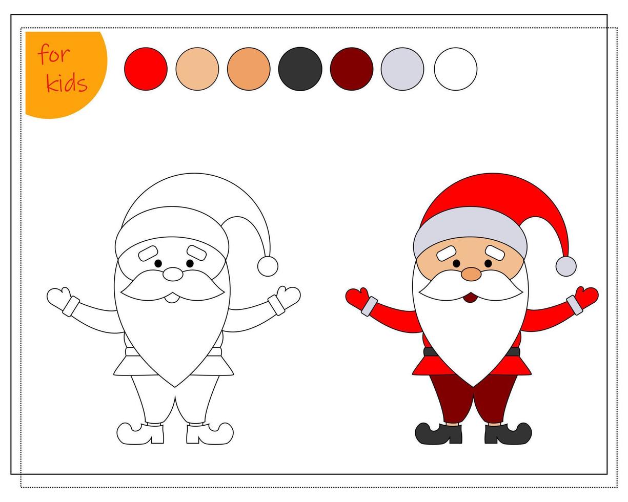 kleurboek voor kinderen, cartoon santa met een bord. vector