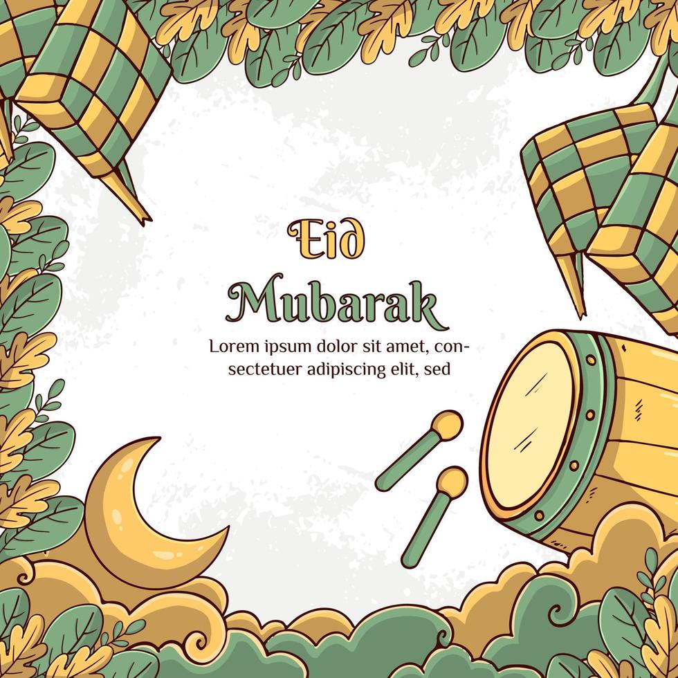 eid mubarak illustratie met ketupat en bedug concept. handgetekende en vlakke stijl vector