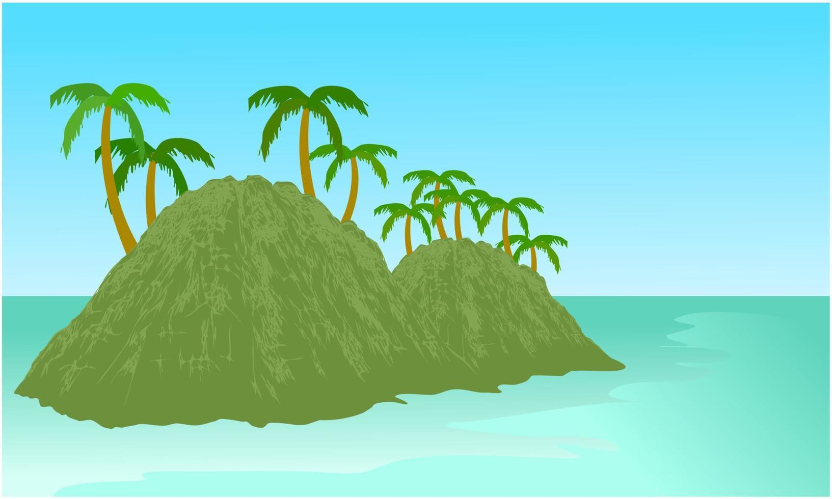 eiland aan de zee met palmboom en heldere blauwe hemelachtergrond. behang of banner vector
