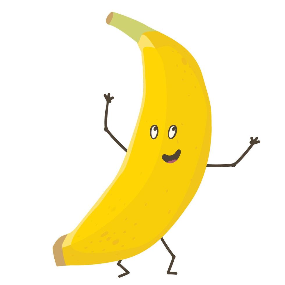 grappig schattig bananenkarakter. fruit karakters. illustratie. smiley cartoon platte gele banaan vector