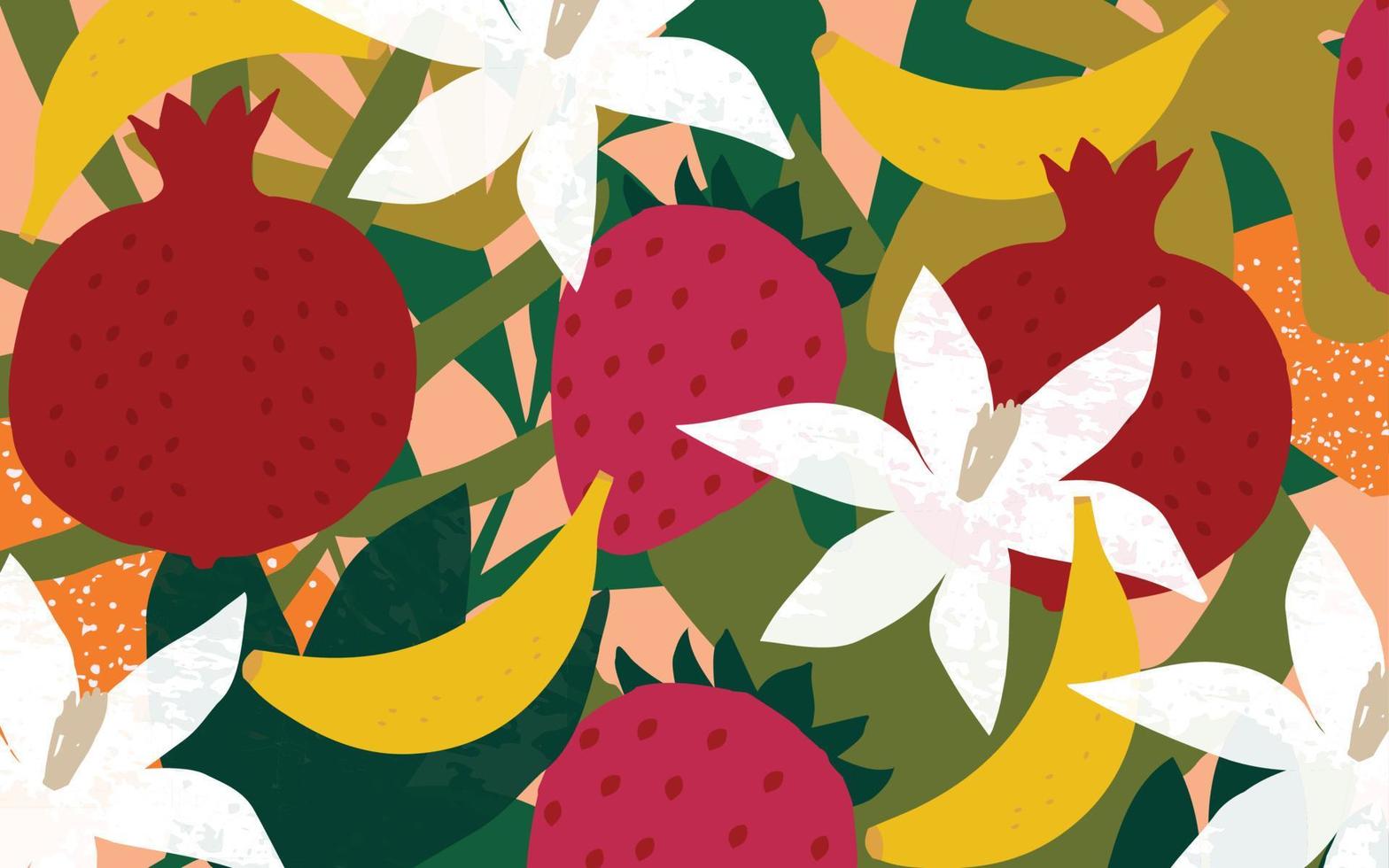 exotisch fruitposter. zomer tropisch design met fruit, aardbei, granaatappel en banaan vector