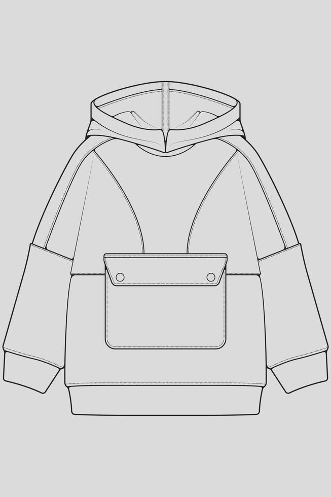 hoodie oversized omtrek tekenen vector, hoodie oversized in een schets stijl, trainers sjabloon omtrek, vector illustratie.