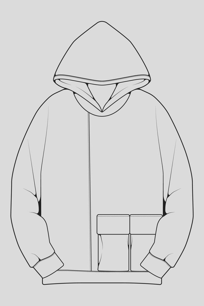 hoodie oversized omtrek tekenen vector, hoodie oversized in een schets stijl, trainers sjabloon omtrek, vector illustratie.