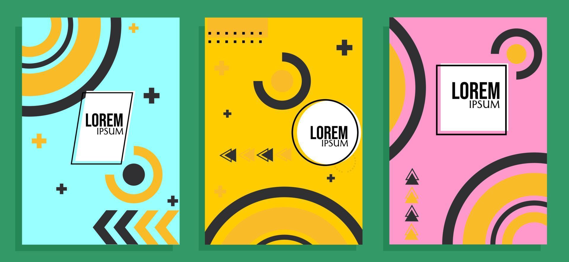 set van abstracte ontwerp covers met geometrische en kleurrijke memphis stijl achtergronden. voor boekomslagen vector