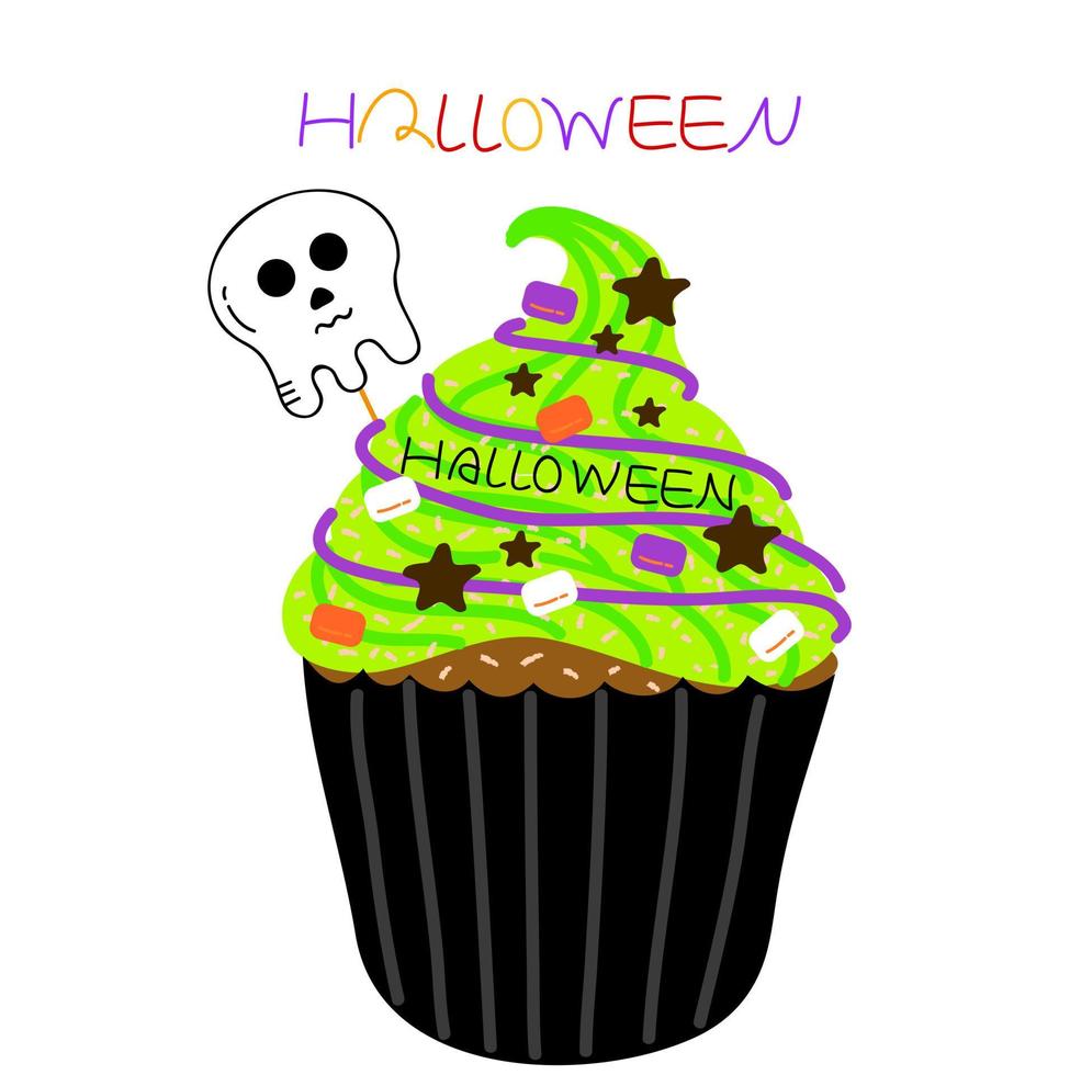 halloween schedel groene cup cake vector