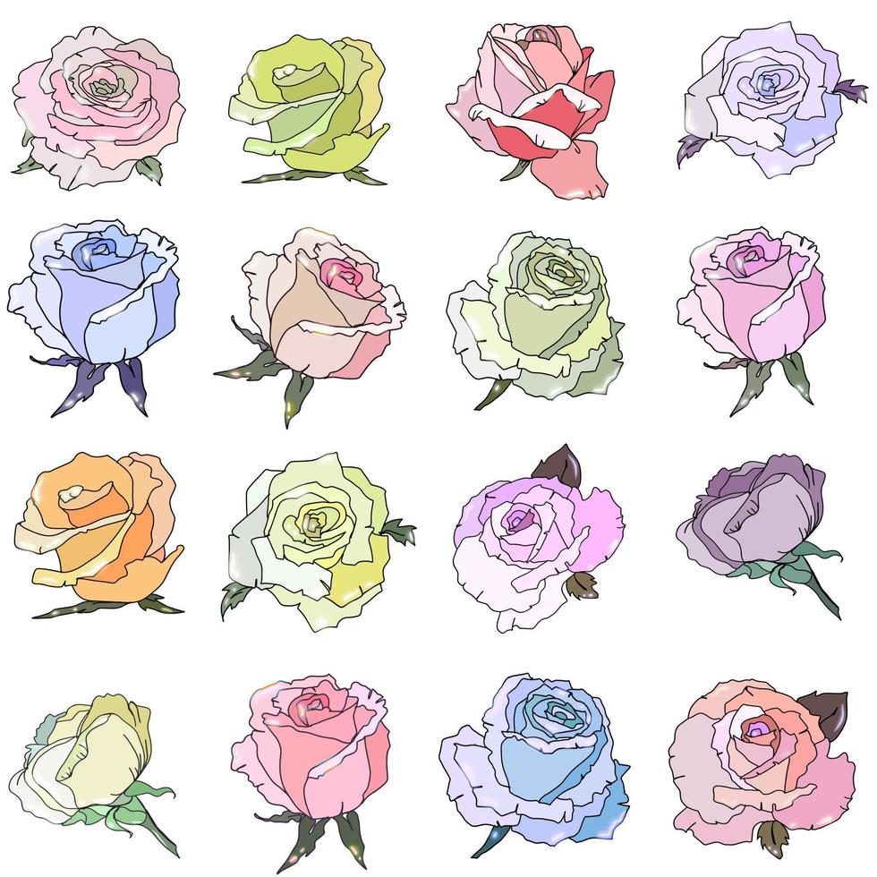 set van bloeiende roze bloemen, vectorillustratie vector