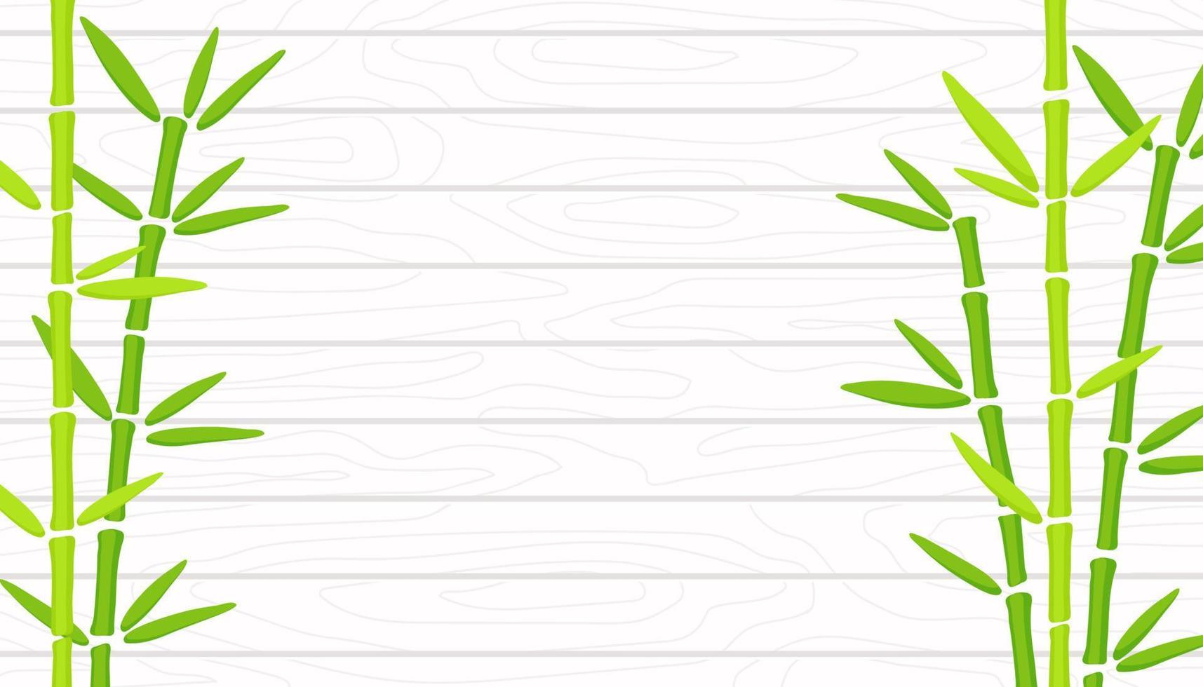 groen bamboegras op witte houten textuurachtergrond. hand getekend oosterse chinese plant vectorillustratie. sjabloon met kopieerruimte vector