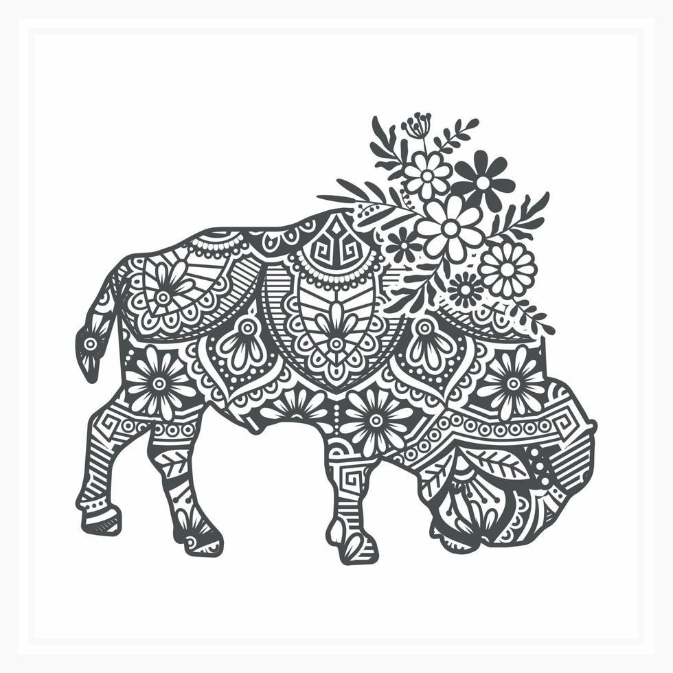 buffel mandala met bloem, vectorillustratie. vector