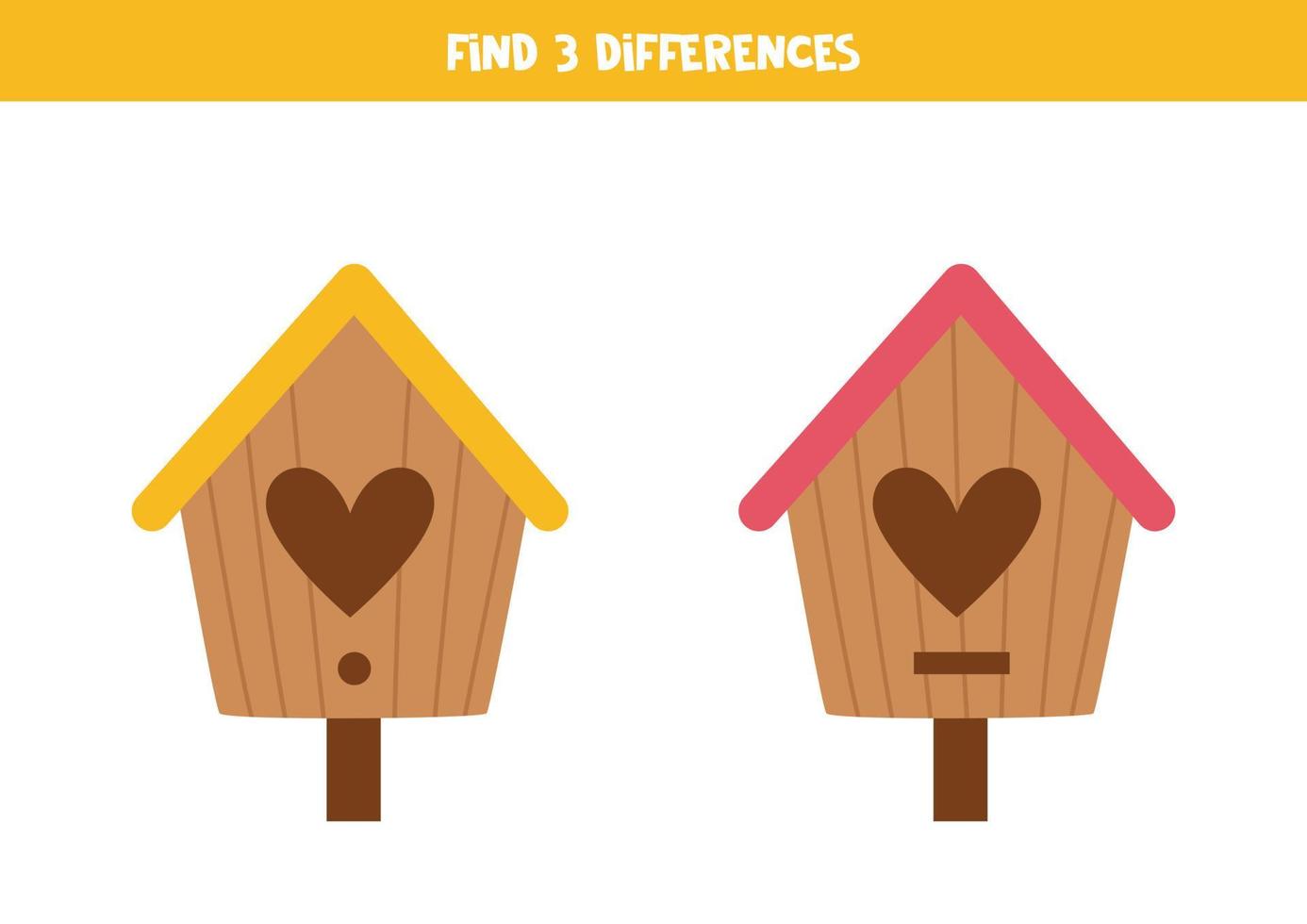 zoek 3 verschillen tussen twee vogelhuisjes. vector