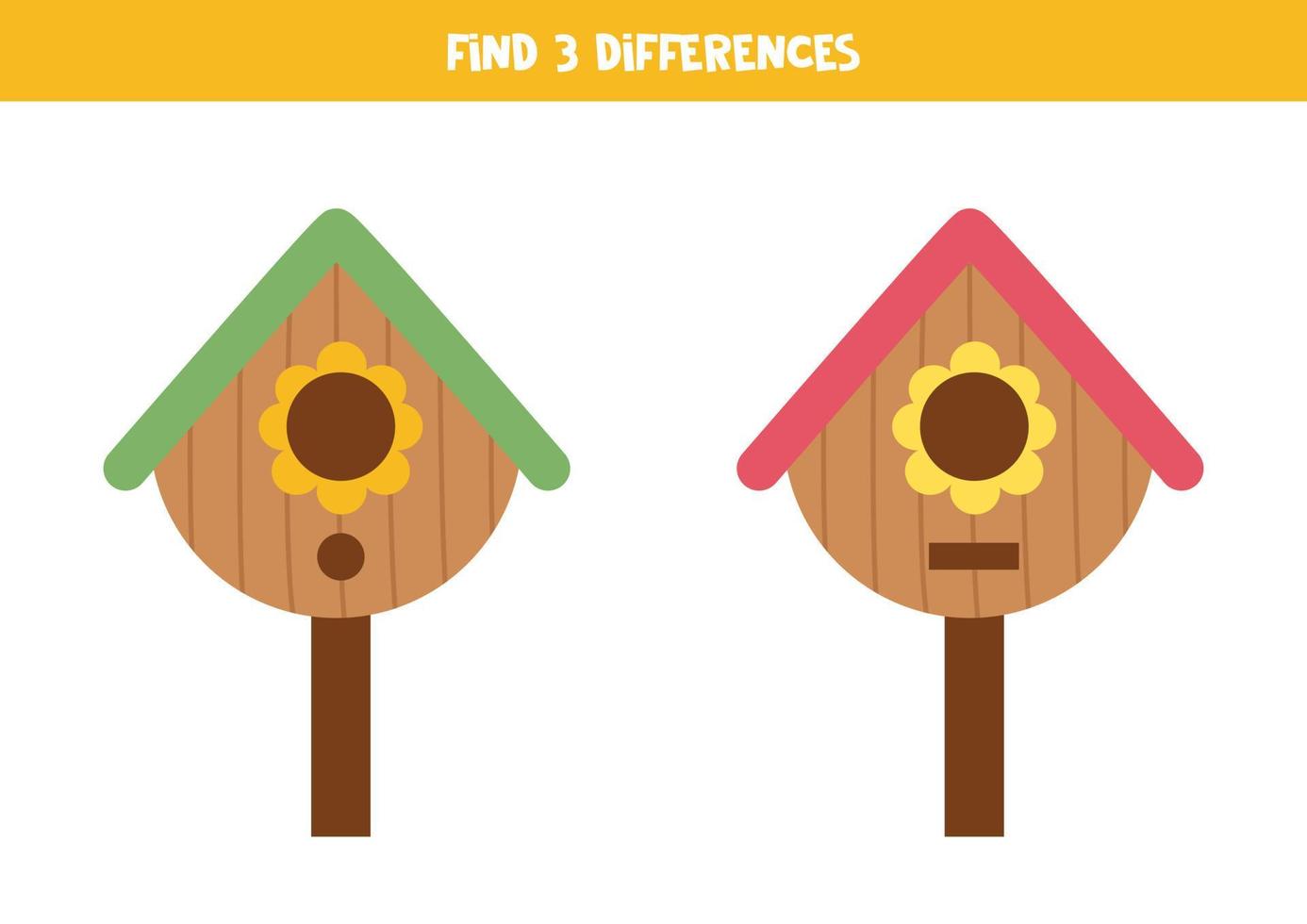 vind drie verschillen tussen twee vogelhuisjes. vector
