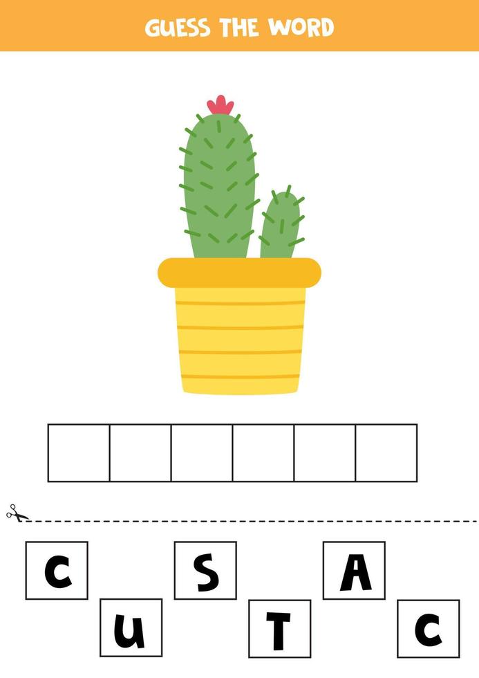 spelling spel voor kinderen. schattige cartooncactus in pot. vector