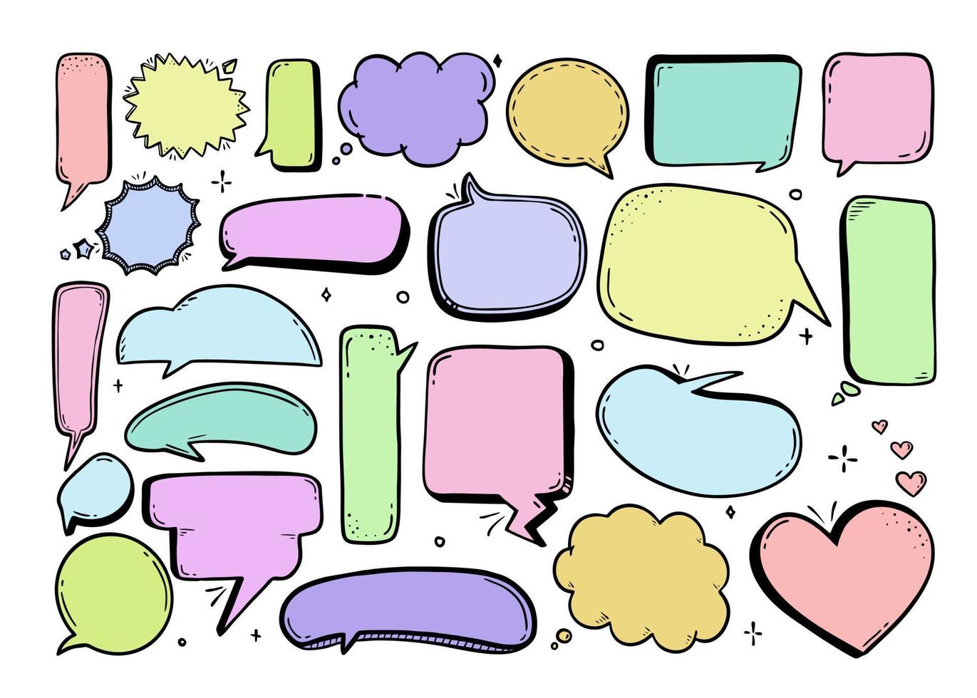 komische toespraak bubble handgetekende schets in doodle stijl vector illustratie bubble chat, berichtelement.