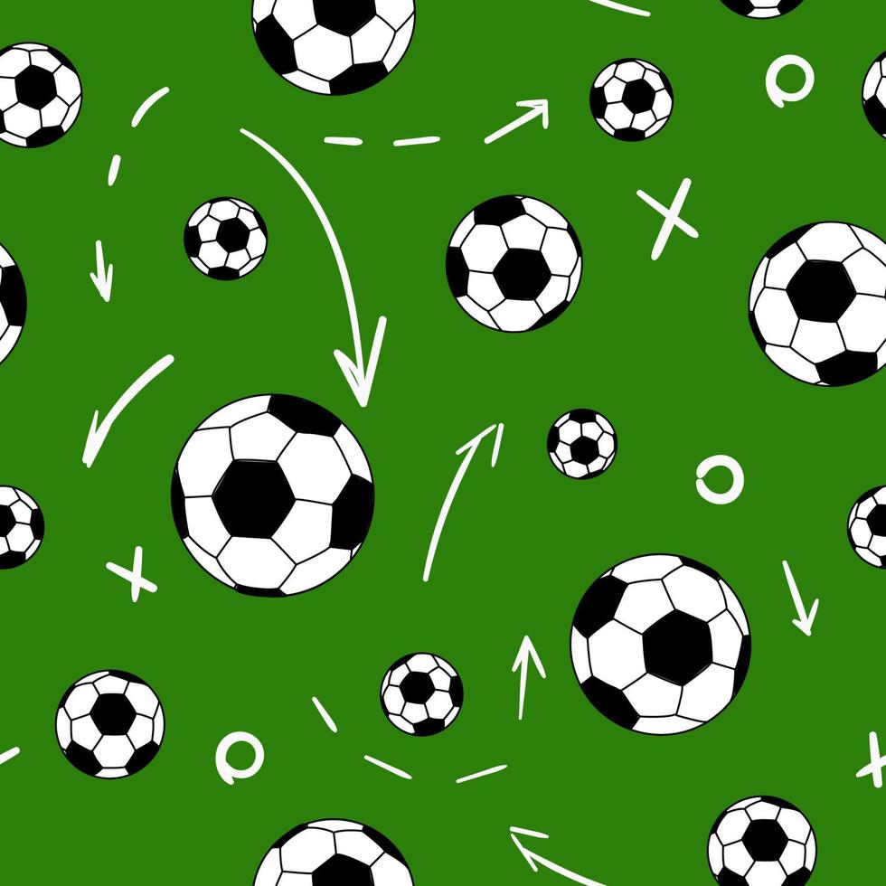 vectorpatroon voetbal, voetbalspel met groen veld, teamachtergrond vector