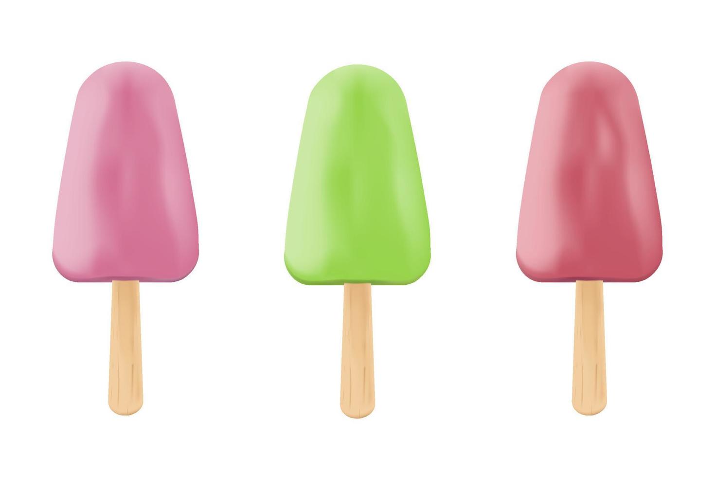 drie realistische ijsjes met aardbei vector