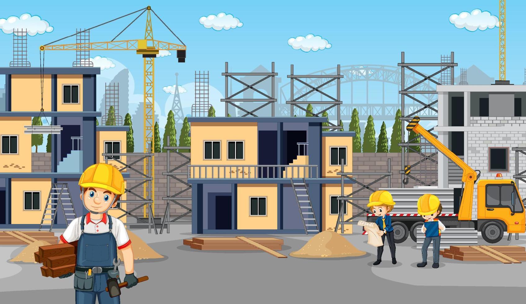 bouw bouwplaats en arbeiders vector