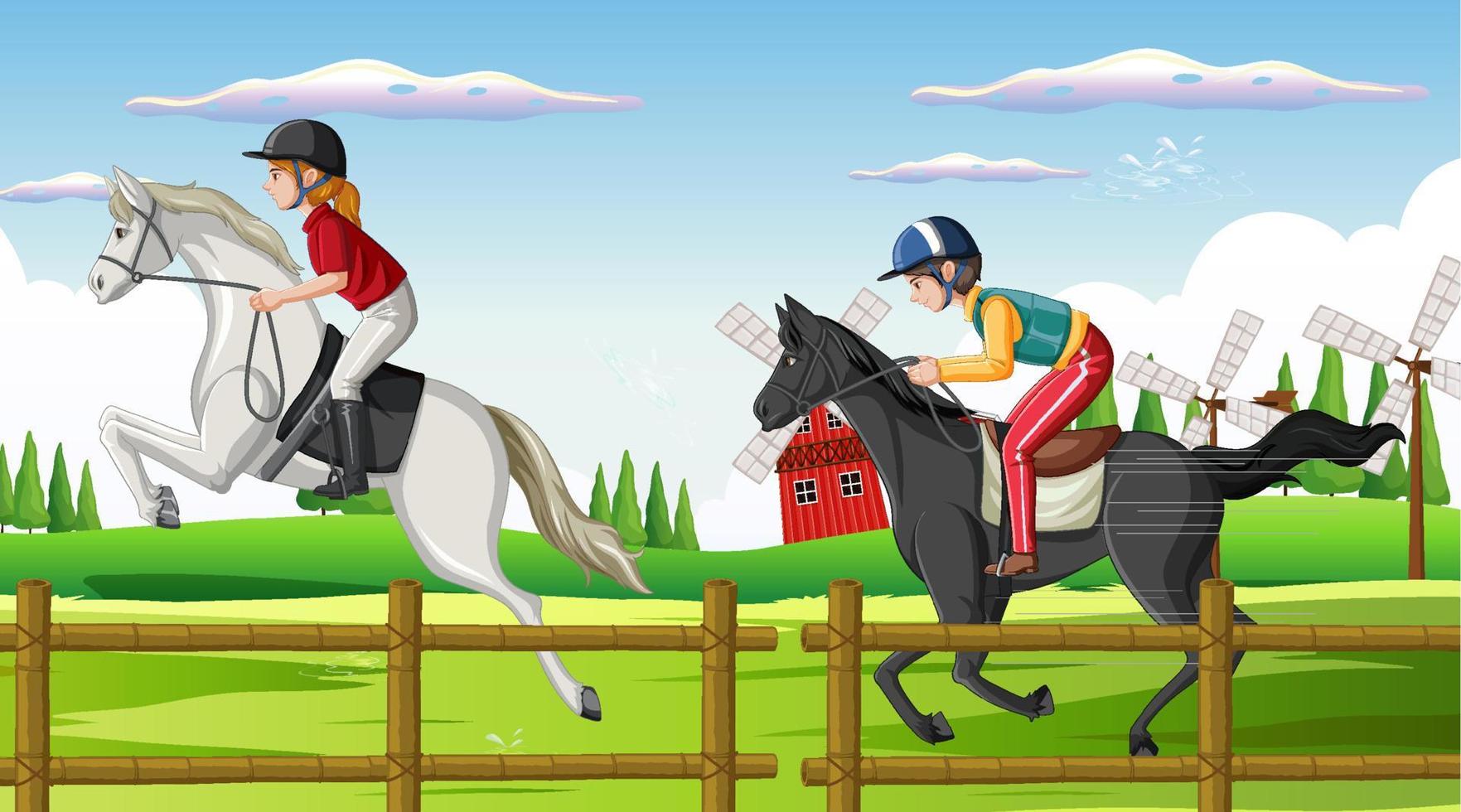 paardrijscène met jockey en paard vector