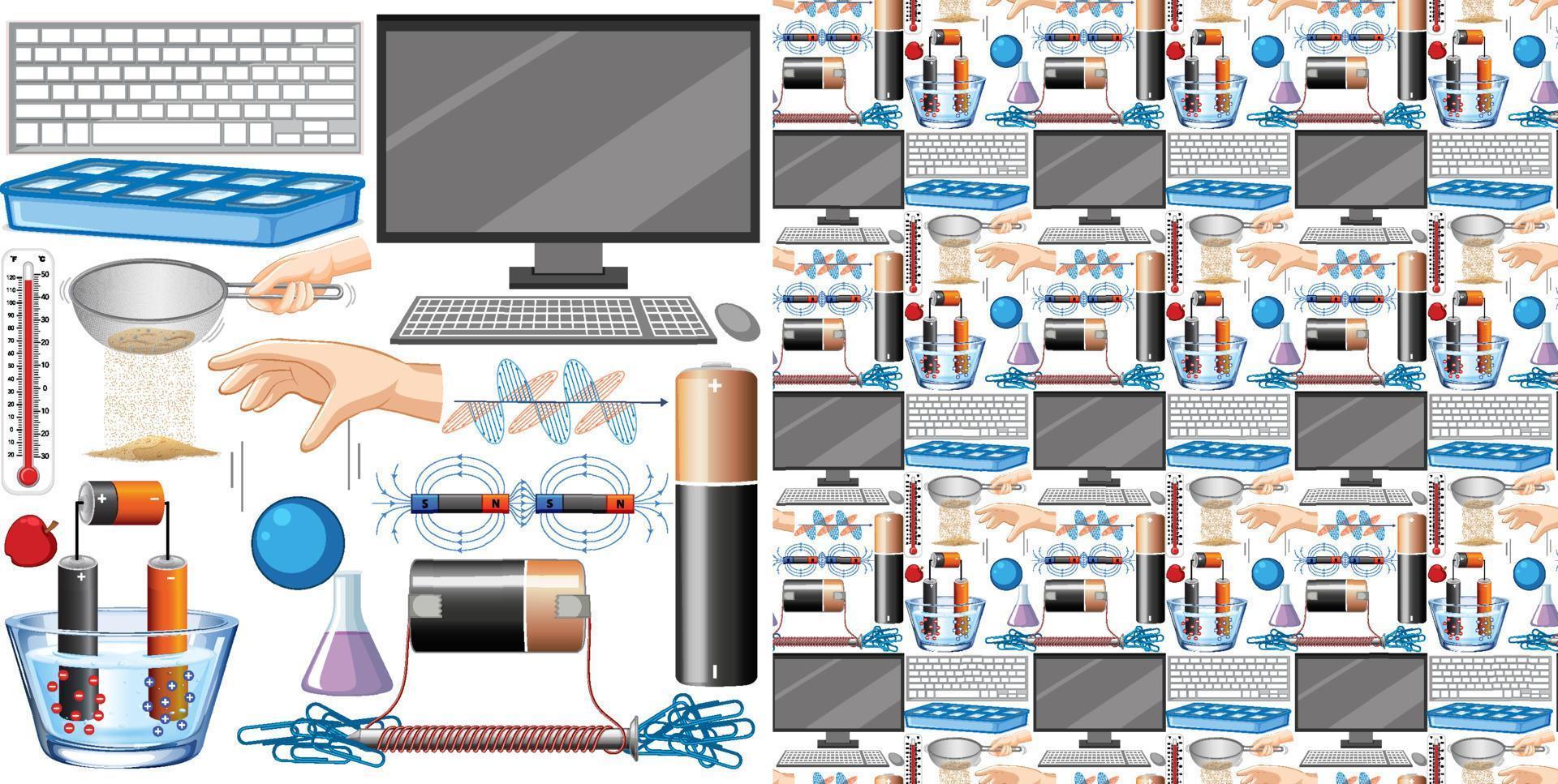 naadloze achtergrondcomputer en andere wetenschappelijke apparatuur vector