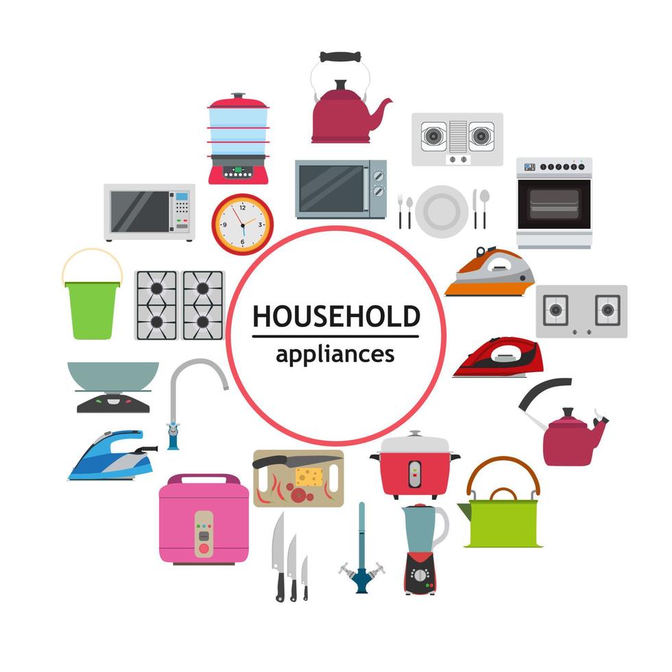 huishoudelijke elektrische keuken apparaat moderne technologie symbool vector. home set nieuwe machine lifestyle object apparaat. collectie apparatuur pictogram huis binnenlandse. koken goederen vrouw wasserij flat store vector