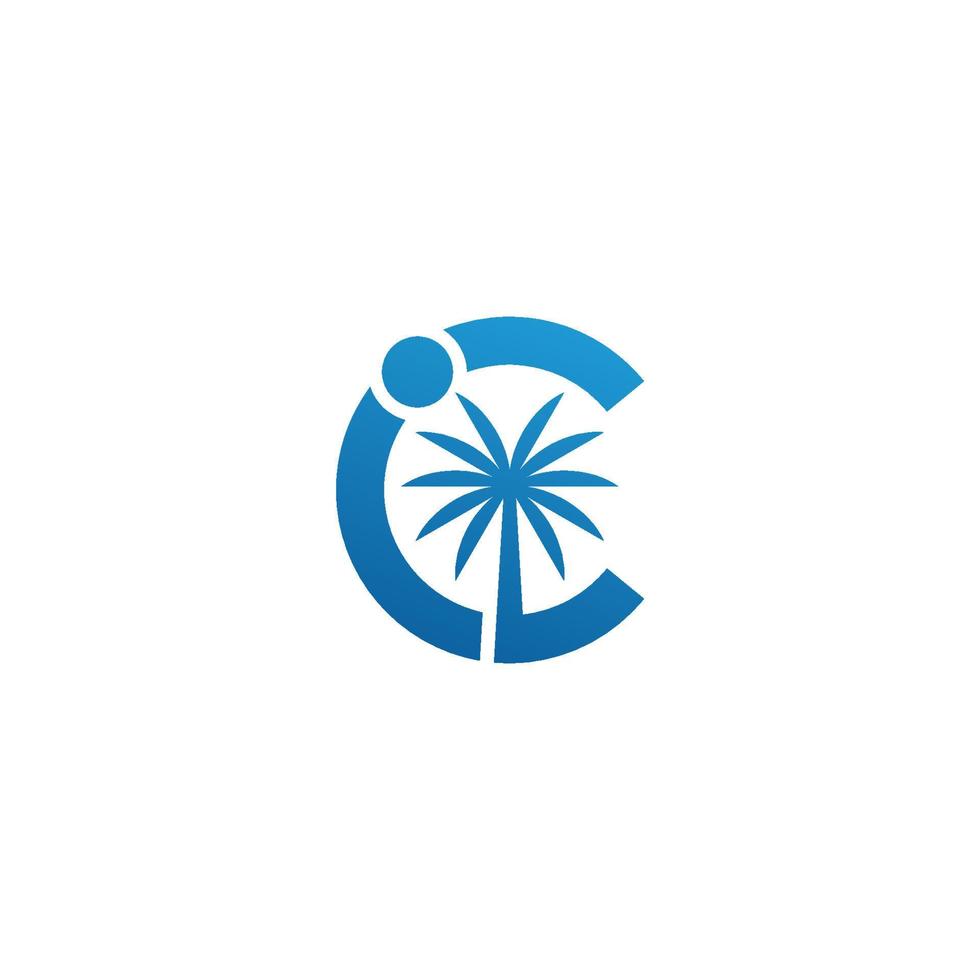 palm en zon logo-ontwerp met c initial vector