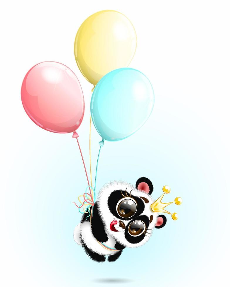 panda met ballonnen en kroon vector