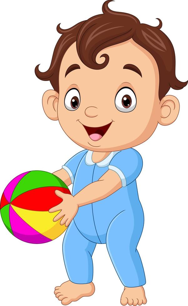 cartoon kleine jongen met kleurrijke bal vector