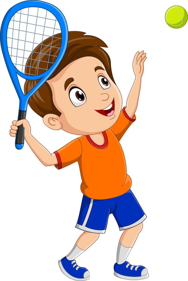 tekenfilm kleine jongen die tennis speelt vector