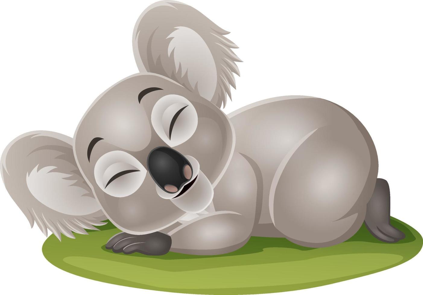 cartoon grappige baby koala slapen in het gras vector