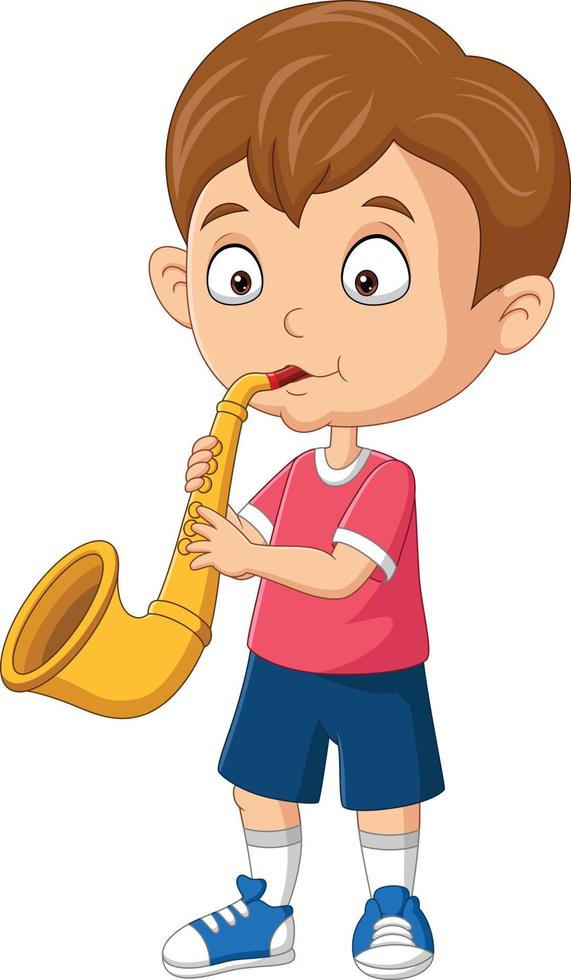 tekenfilm kleine jongen die een trompet speelt vector